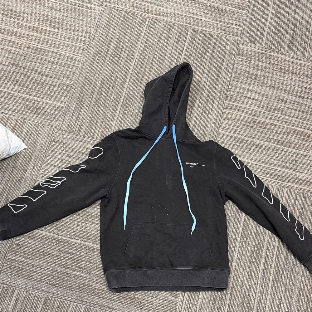 Off-White Black Hoodie with Blue Accents